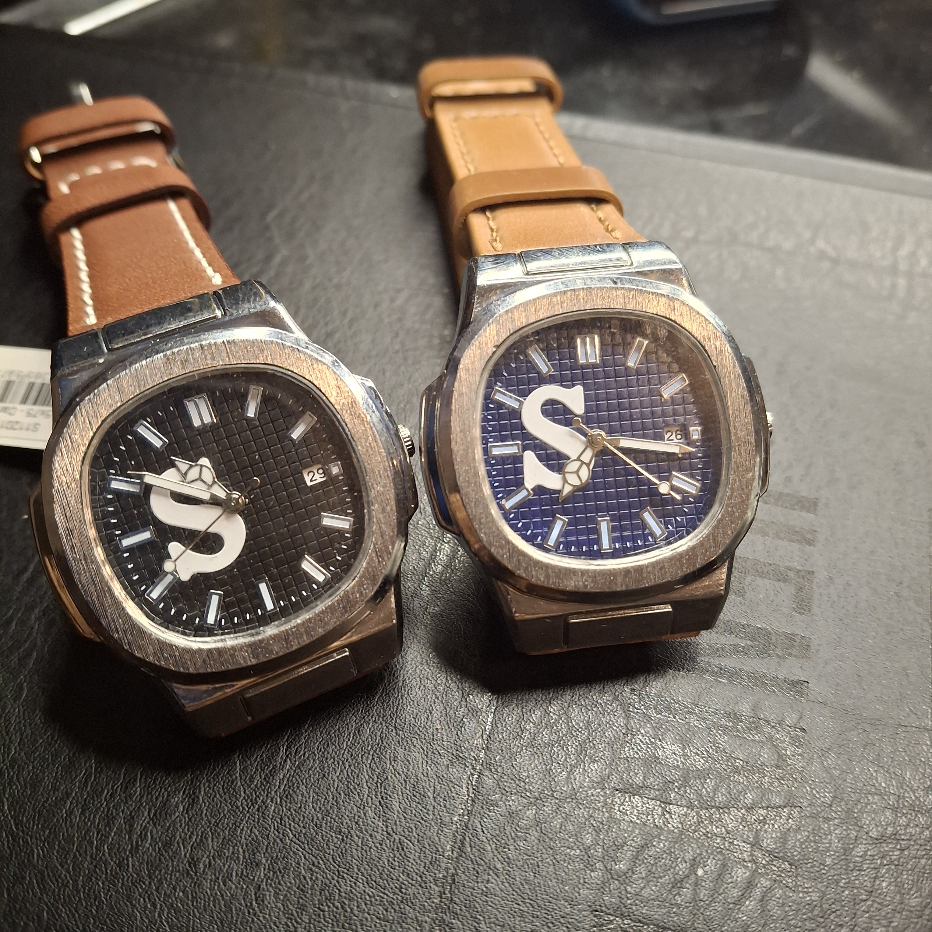 Pair Of Shabazz SilverTone Watches Black  Blue Dials